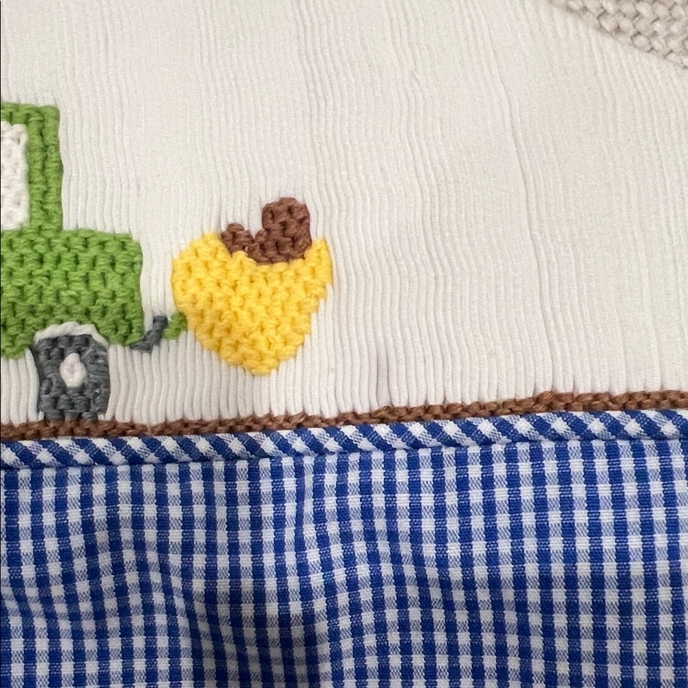 Stitchy Fish smocked construction trucks Blue and White Gingham bubble 6m - Picture 2 of 5
